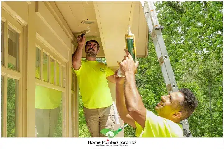 painter painting eaves soffits and downspouts 2