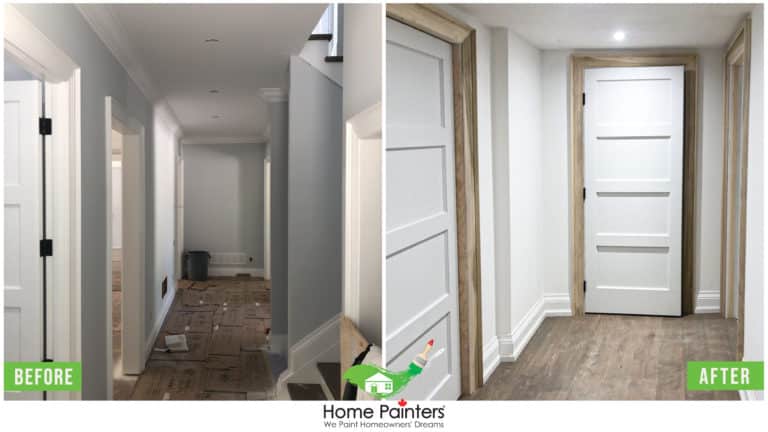 Interior-Painting_Drywall-Installation_White_Before-and-After-Finished-Hallway-with-Doors